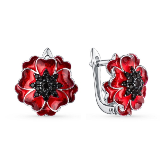 Серьги из серебра с эмалью и фианитами