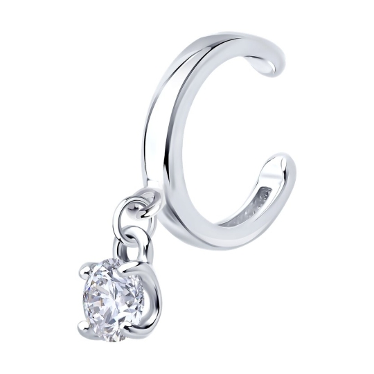 Серьга-кафф из серебра с фианитом