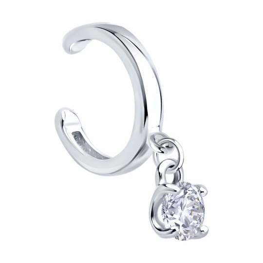 Серьга-кафф из серебра с фианитом