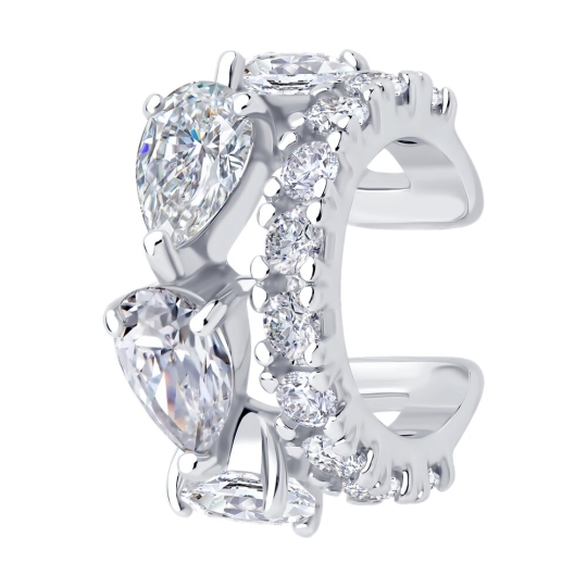 Серьга-кафф из серебра с фианитами