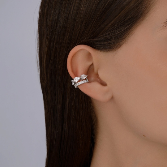 Серьга-кафф из серебра с фианитами