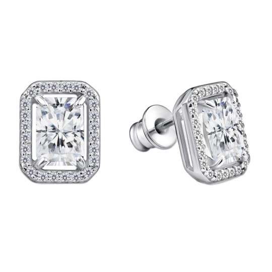 Серьги из серебра с бриллианитами и фианитами