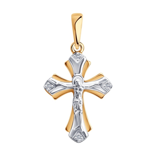 Подвеска-крест из комбинированного золота с бриллиантами
