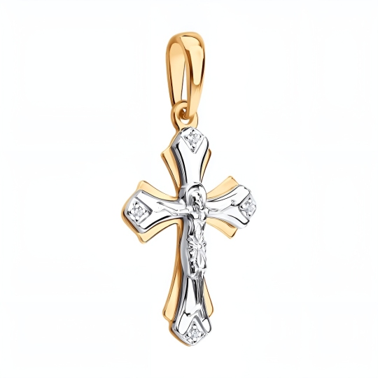 Подвеска-крест из комбинированного золота с бриллиантами
