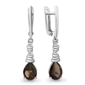 Серьги из серебра с раухтопазами и фианитами