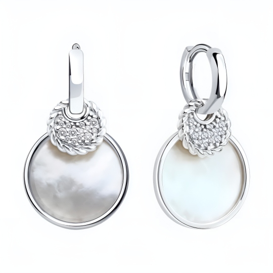 Серьги-трансформеры из серебра с перламутром и фианитами