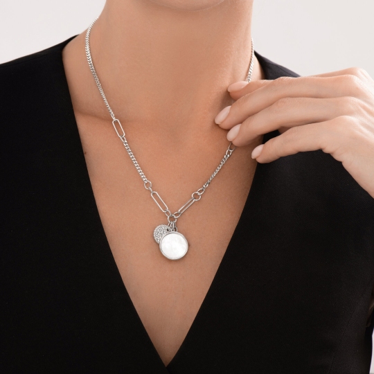 Колье из серебра с перламутром и фианитами