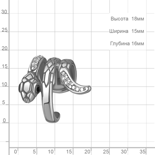 Серьга-кафф из серебра с ювелирными кристаллами и фианитами