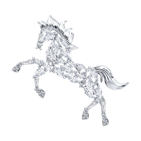 Брошь из серебра с фианитами 