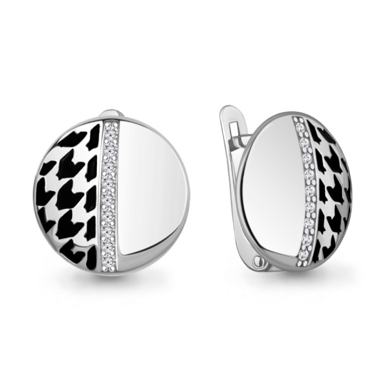 Серьги из серебра с эмалью и фианитами