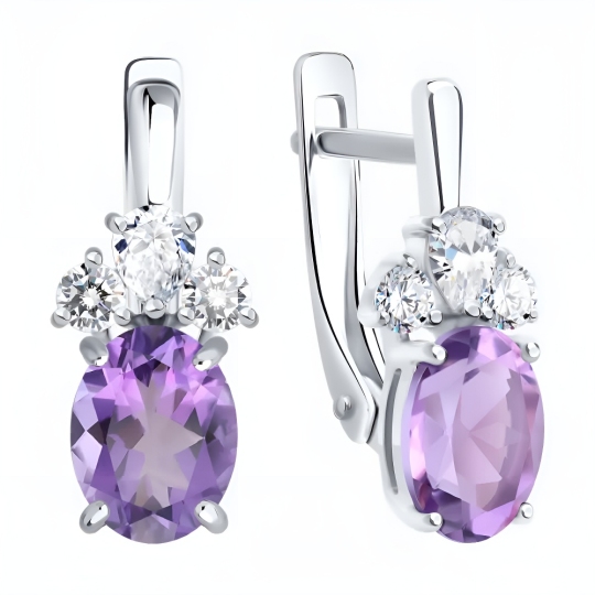 Серьги из серебра с аметистами и фианитами