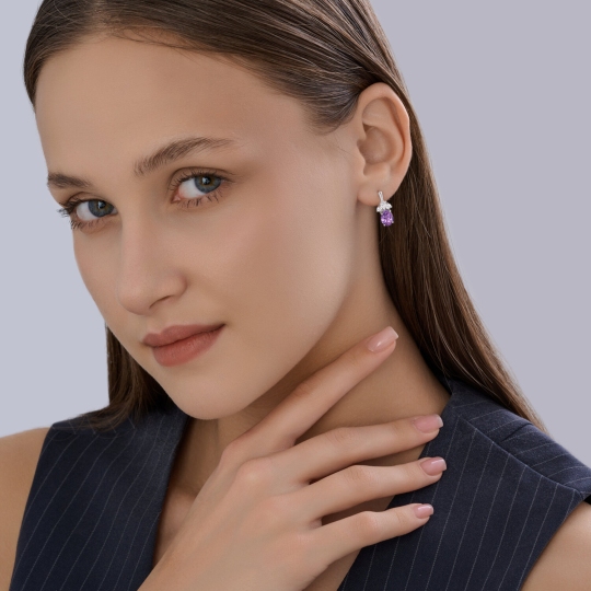 Серьги из серебра с аметистами и фианитами