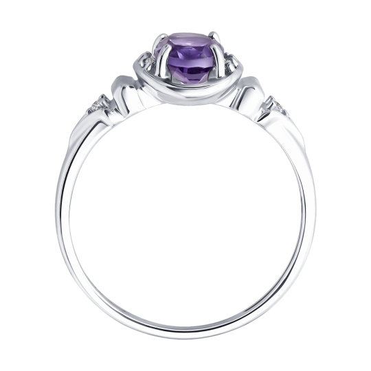 Кольцо из серебра с аметистом и фианитами