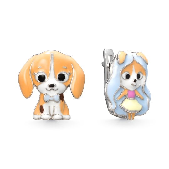 Асимметричные серьги из серебра с эмалью