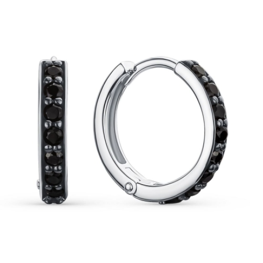 Серьги из серебра с черными фианитами