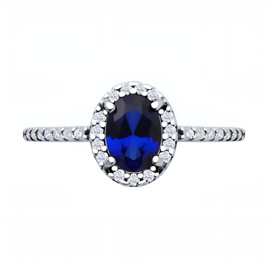 Кольцо из серебра с сапфировым корундом и фианитами