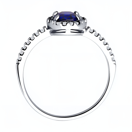 Кольцо из серебра с сапфировым корундом и фианитами