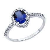 Кольцо из серебра с сапфировым корундом и фианитами