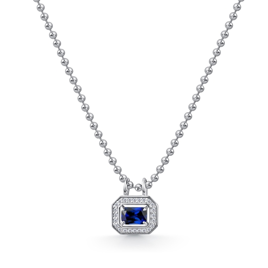 Колье из серебра с сапфиром и фианитами