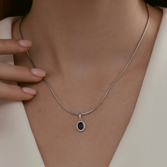 Подвеска из серебра с сапфировым корундом и фианитами