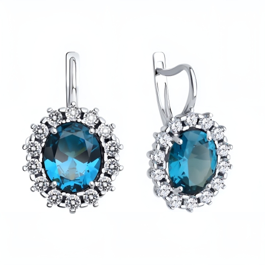 Серьги из серебра с ситаллами и фианитами