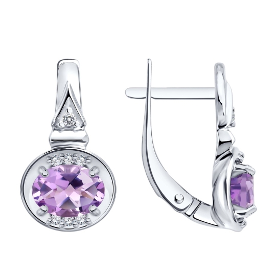 Серьги из серебра с аметистами и фианитами