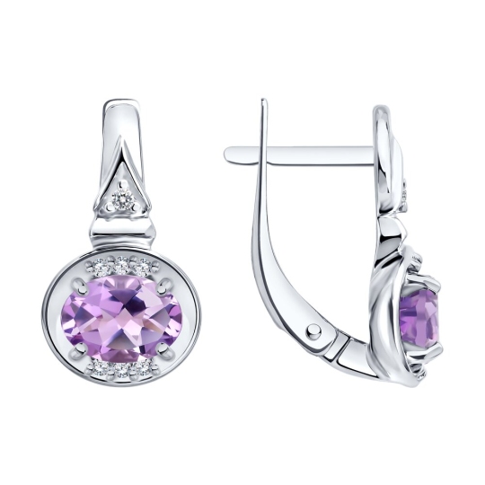 Серьги из серебра с аметистами и фианитами