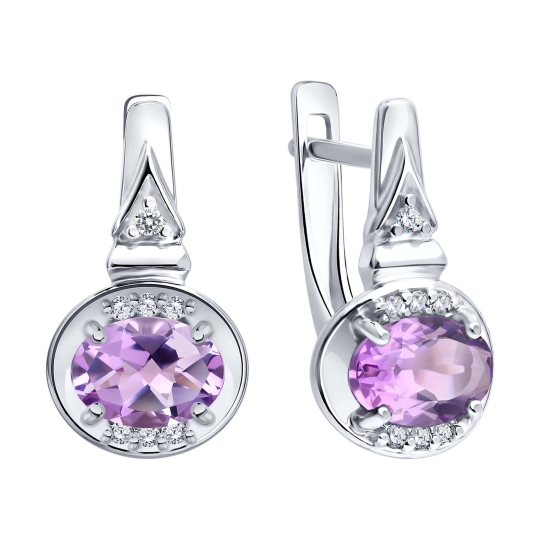 Серьги из серебра с аметистами и фианитами