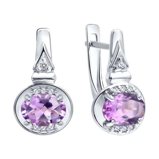 Серьги из серебра с аметистами и фианитами
