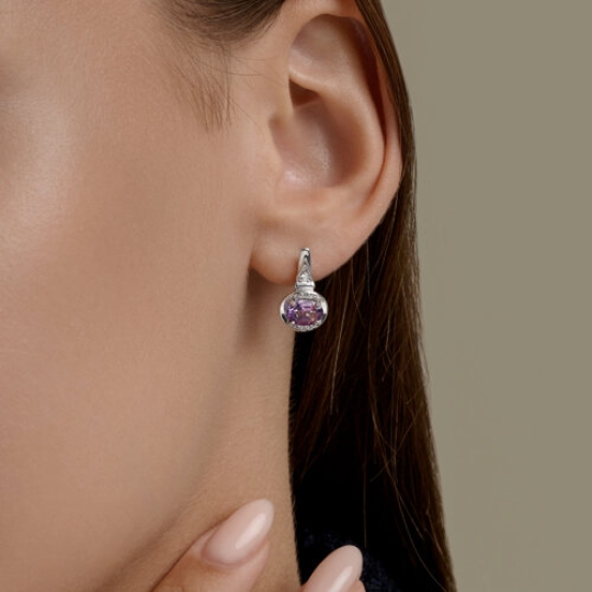 Серьги из серебра с аметистами и фианитами