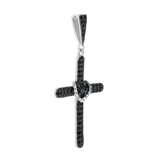 Подвеска из серебра с черной шпинелью и фианитами