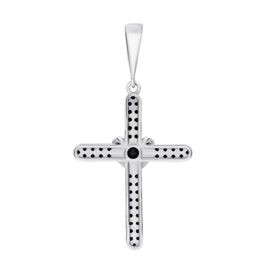 Подвеска из серебра с черной шпинелью и фианитами