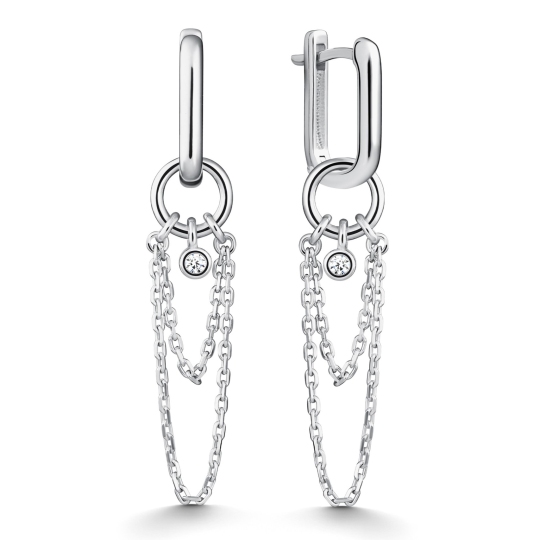 Серьги-трансформеры из серебра с фианитами