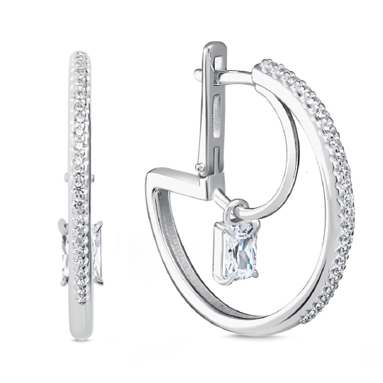 Серьги из серебра с фианитами