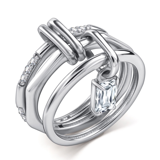 Кольцо-трансформер из серебра с фианитами