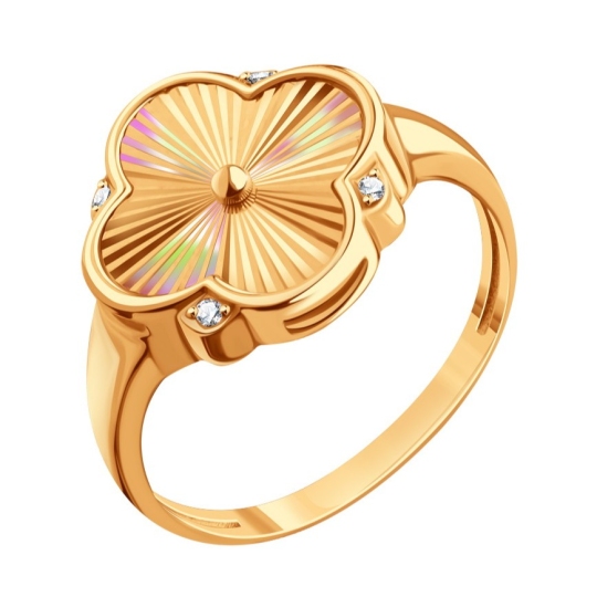 Кольцо из золота с алмазной гранью и фианитами