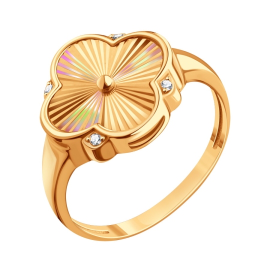 Кольцо из золота с алмазной гранью и фианитами