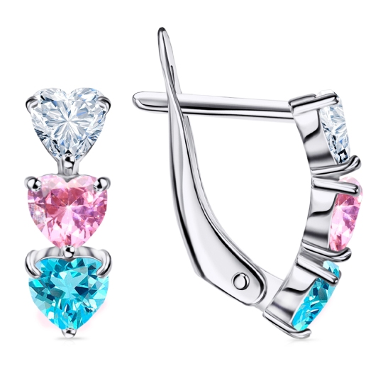 Серьги из серебра с ювелирными кристаллами и фианитами