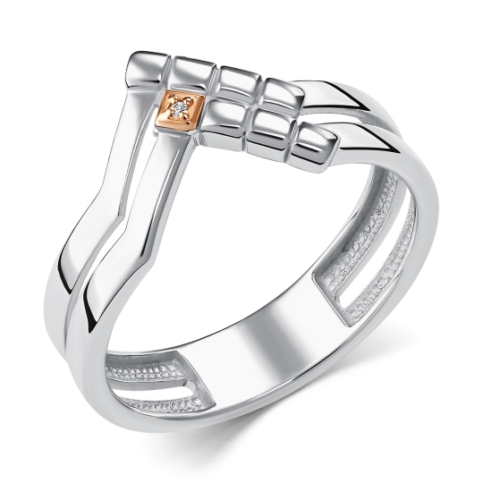 Кольцо из серебра с золотой вставкой и бриллиантом