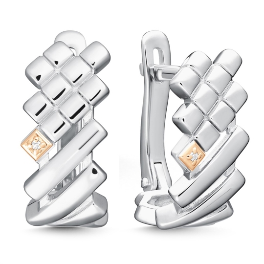 Серьги из серебра с золотыми кставками и бриллиантами