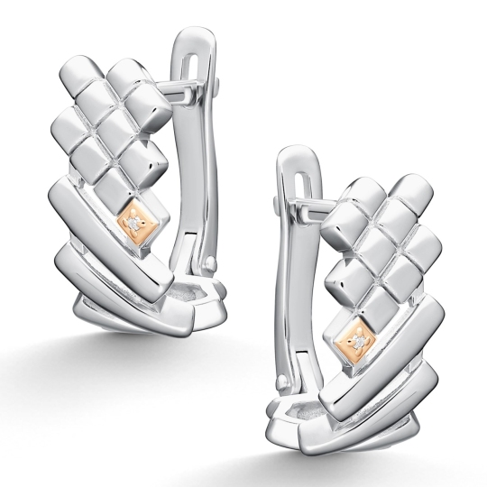 Серьги из серебра с золотыми кставками и бриллиантами