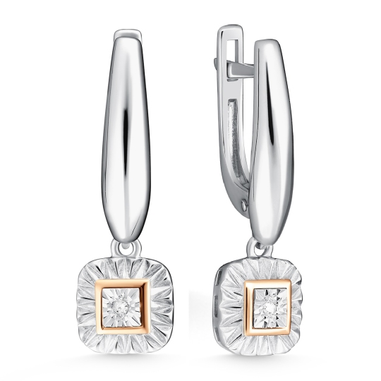 Серьги из серебра с золотыми вставками и бриллиантами