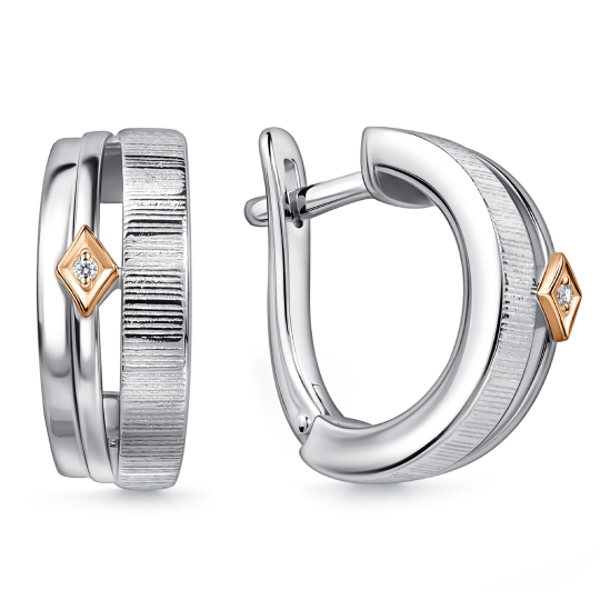 Серьги из серебра с золотыми вставками и бриллиантами