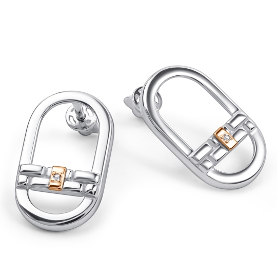 Серьги из серебра с золотой вставкой и бриллиантами