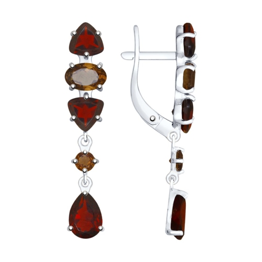 Серьги из серебра с гранатами и раухтопазами