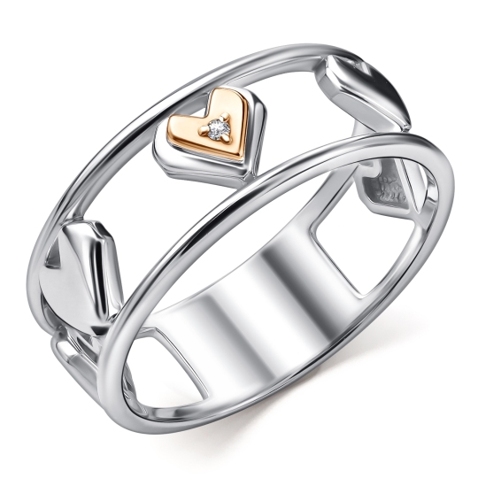 Кольцо из серебра с золотой вставкой и бриллиантом