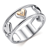 Кольцо из серебра с золотой вставкой и бриллиантом