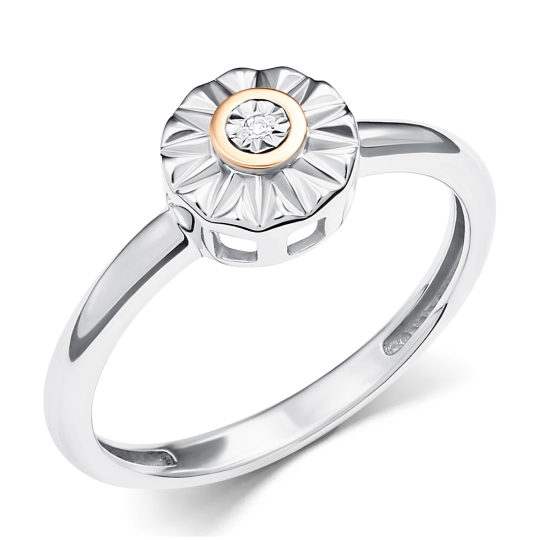 Кольцо из серебра с золотой вставкой и бриллиантом