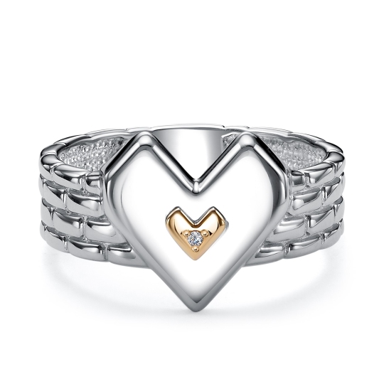 Кольцо из серебра с золотой вставкой и бриллиантом