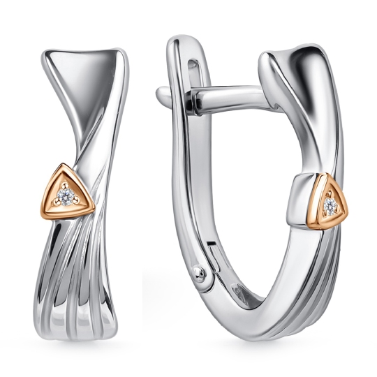 Серьги из серебра с золотыми вставками и бриллиантами